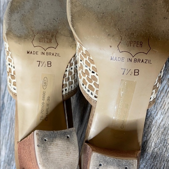 Wild Pair Boho Leather Slip On Basketweave Mule Heels Tan 7.5B - Picture 12 of 15